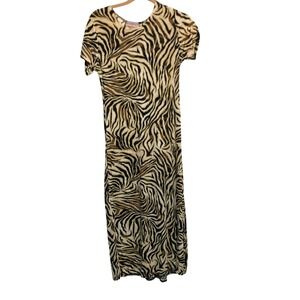 Vtg Y2K Peanuts Fashion Zebra‎ Print Womens Jungle Maxi Dress S/M Mob Wife Edgy